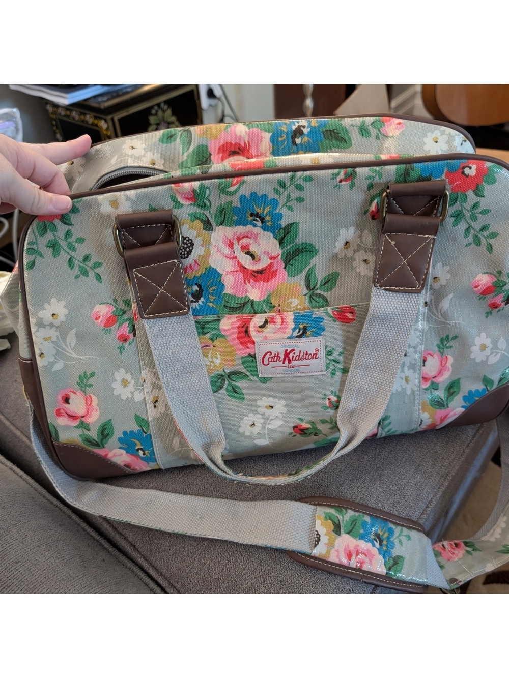 Cath Kidston Sage Floral Travel Bag with Pink and Blue Roses